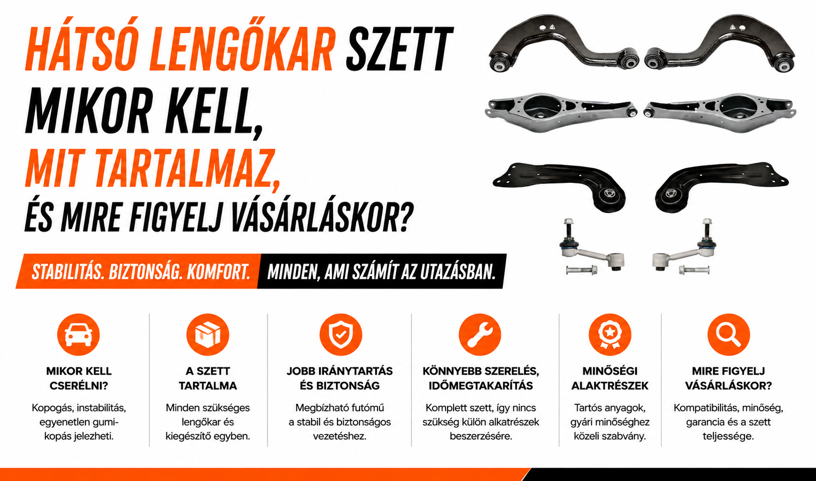 Hátsó lengőkar szett - Mikor kell, mit tartalmaz, és mire figyelj vásárláskor?