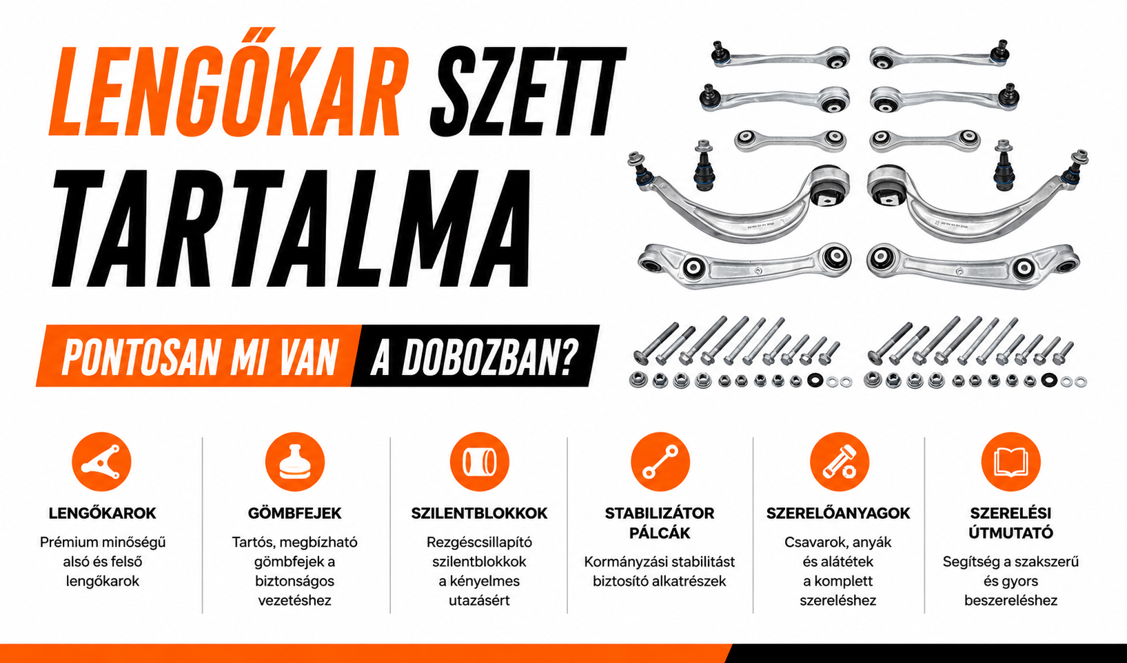 Lengőkar szett tartalma - Pontosan mi van a dobozban?